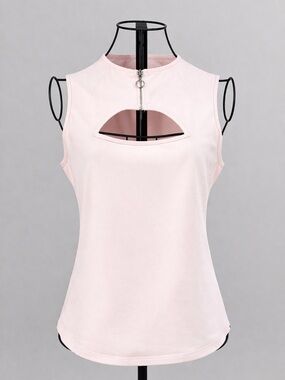 GUESS Pink Sleeveless Zip Front Keyhole Top
